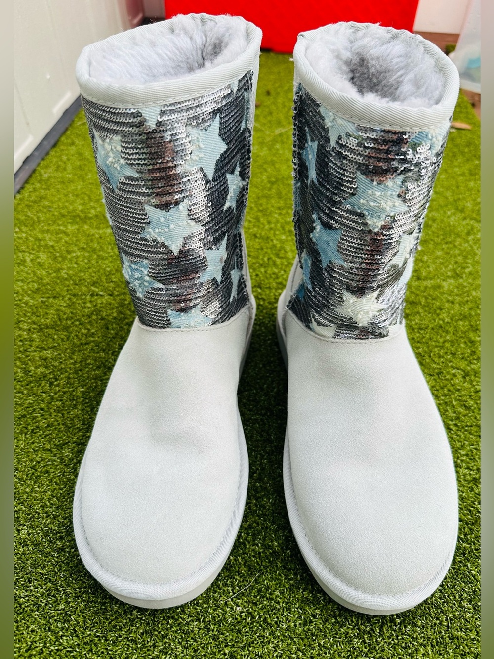 UGG Light Gray Sequin Star Mid-Calf Boots Number 8
